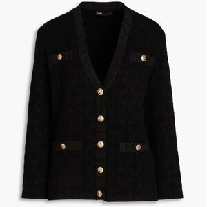 MAJE Jacquard-knit Cardigan. BRAND NEW! Size 8 US (size 3 Asia). Black metallic.